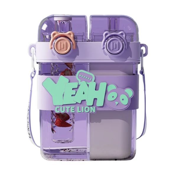 Large Capacity Kawaii Water Bottle - Double Straw Travel Cup -750ml
