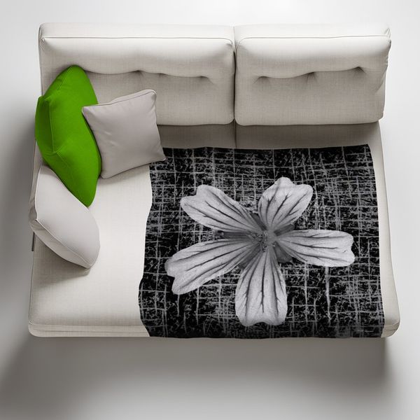 Geranium Renardi Black White Light Weight Fleece Blanket by Annette Heyman