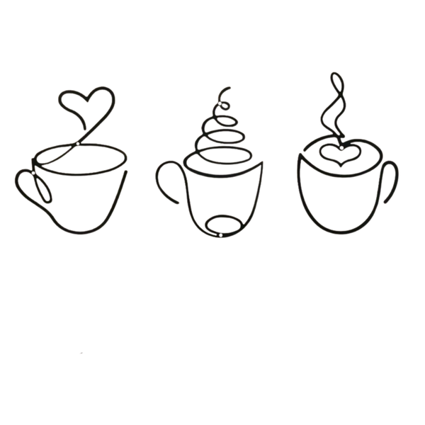 Modern Black Metal Coffee Cup Wall Hanging Art - 3 Piece