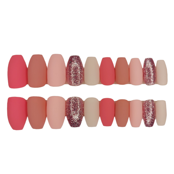 Luxury Press On Nails - Short Coffin Shades of Pink Set - 20 Piece