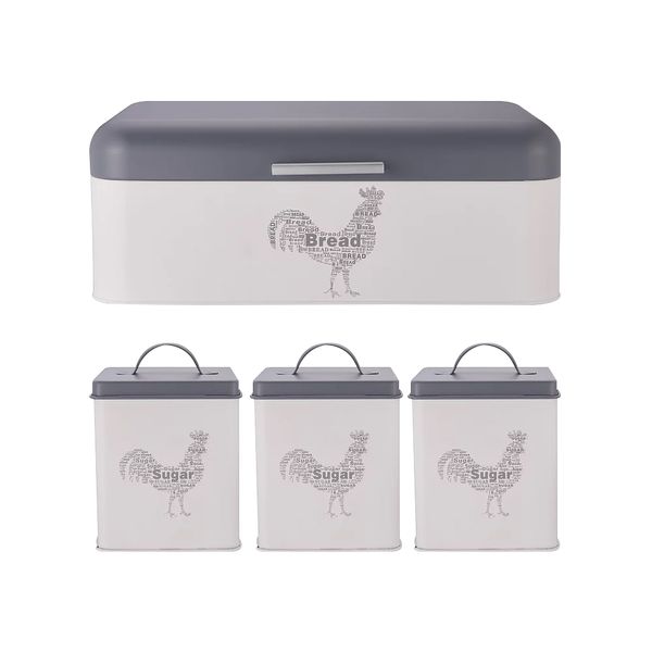 DH - Rooster Range Flat Lid Capsule Bread Bin with Canister Set -3 pcs