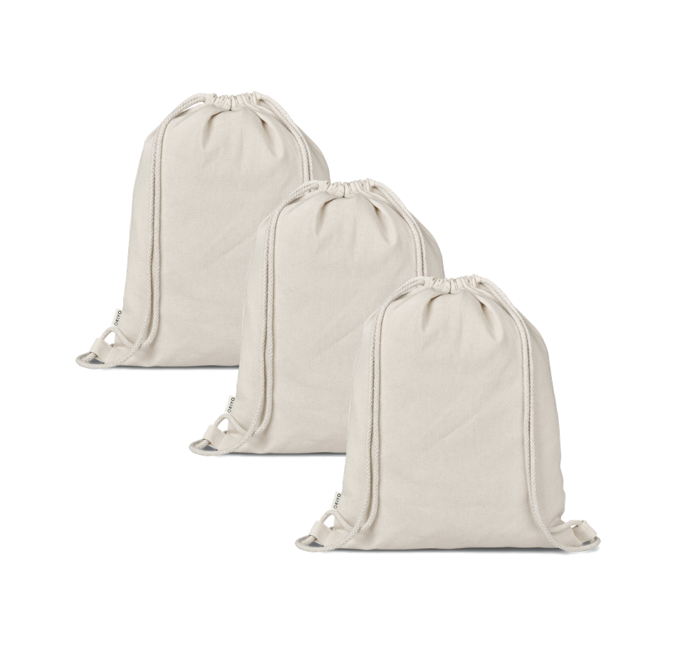 Cotton Drawstring Backpack Natural - 3 Pack