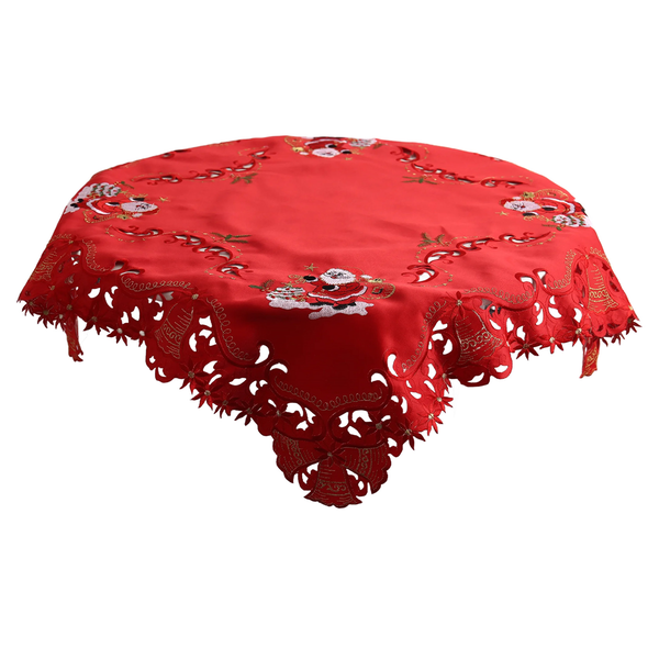 Christmas Embroidered Table Cloth,Hollow-Out Round Table Linen,for Restaura