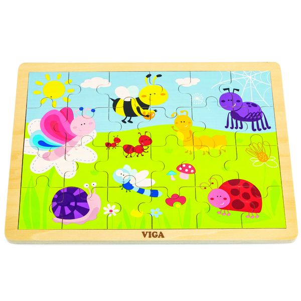 Viga 24 Piece Insects Wooden Puzzle with tray
