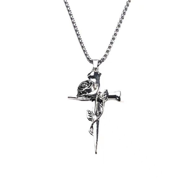 Retro Rose Cross Statement Necklace for Men and Women