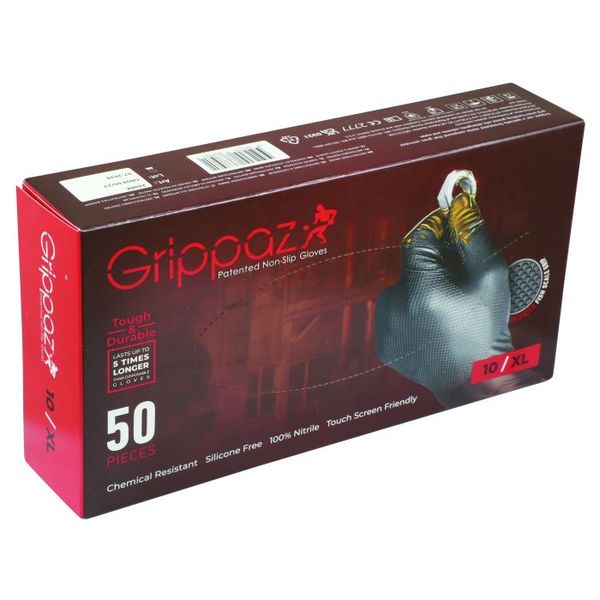 Grippaz Black Non-Slip Disposable Gloves - 50 Pack