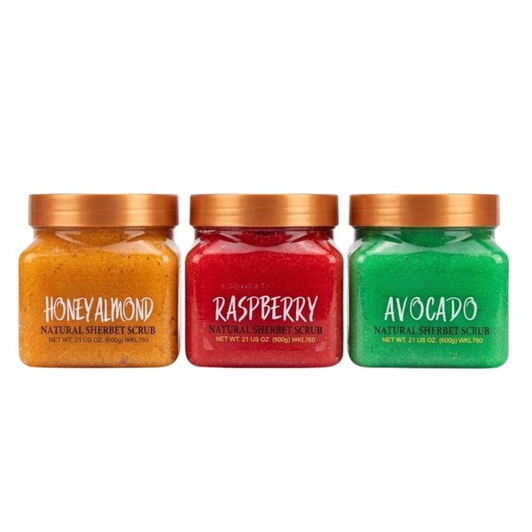 Honey Almond, Raspberry &amp; Avocado Natural Sherbet Scrub - Set of 3