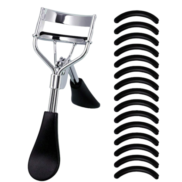 High-Quality Stainless-Steel Eyelash Curler With 15 Silicone Pads - Black