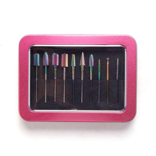 Colourful Rainbow Tungsen Nail Drill Bits - 10 Piece Set