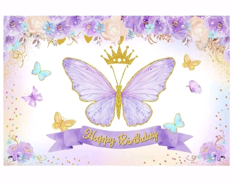 Kids Birthday Party Table &amp; Photography Backdrop - Purple Butterfly