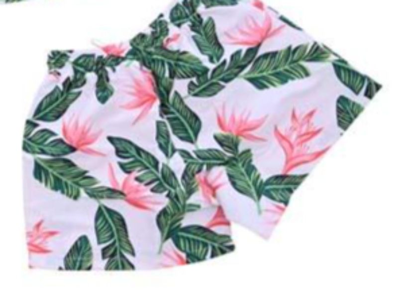 Matching Boys Green Floral Swim Shorts