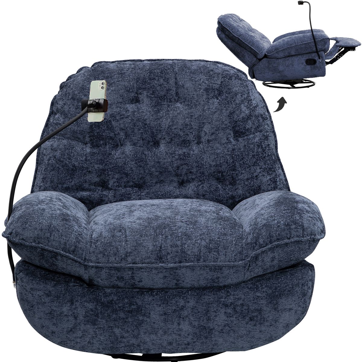 Recliner Chair Sofa Bed 360 Swivel Rocker Glider Couch with Phone