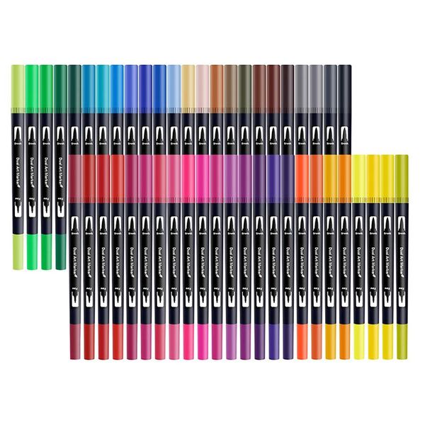 48 Colors Set Watercolor Art Markers Brush Pen Dual Tip Fineliner Drawing