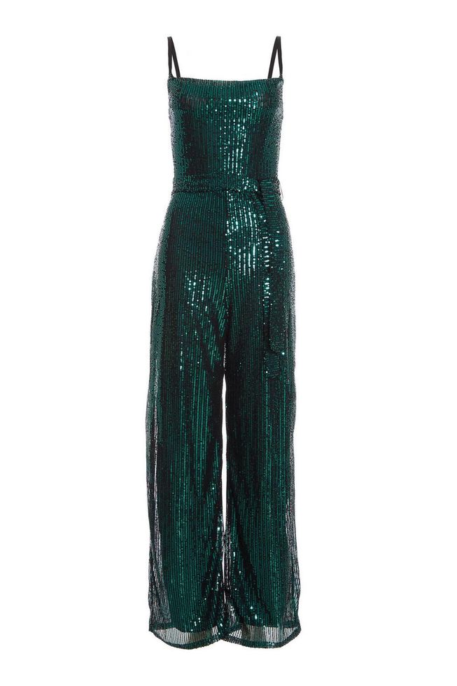 Quiz Ladies - Bottle Green Sequin Cowl Neck Palazzo Jumpsuit | Buy ...