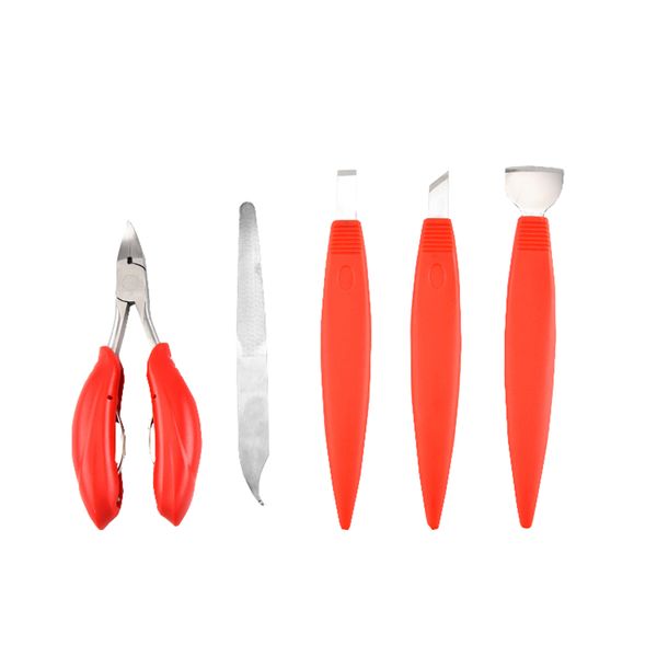 5 Piece Professional Foot Care Pedicure Knife Kit - Red