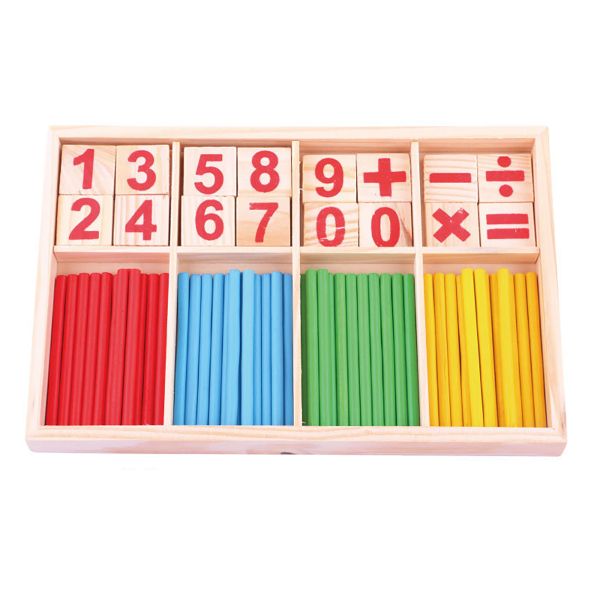 Counting Number Blocks and Sticks Wooden Educational Learning Math Toys