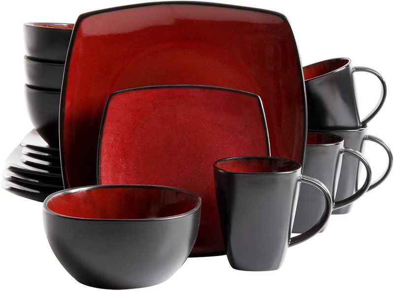16 Pieces Square Ceramic Dinner Set - Red