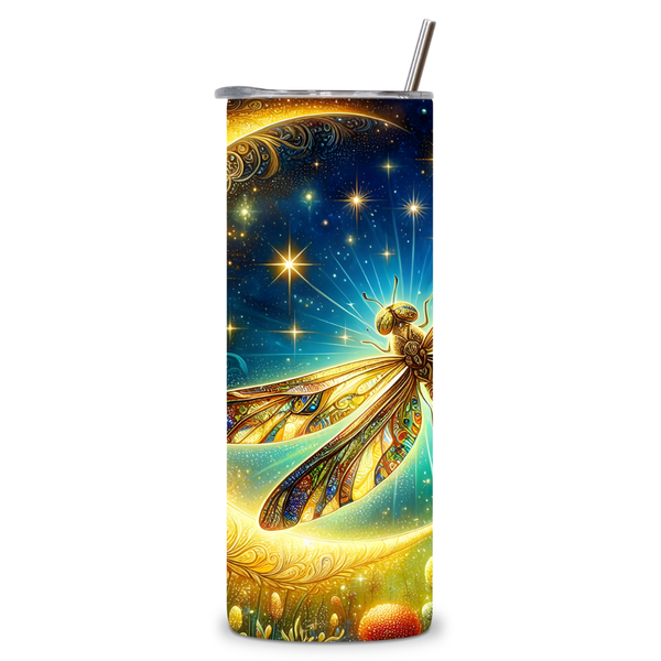 Golden Dragonfly and Crescent Moon Tumbler