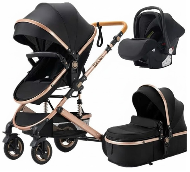 In-1 Baby Stroller With Car Seat - Black image