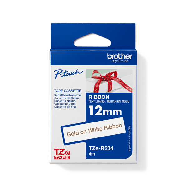 Brother TZe-R234 Gold on White Satin Ribbon Tape 12mm