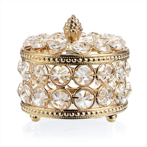 Home Decor Ring Earrings Necklace Storage Holder Keepsake Box(Gold)