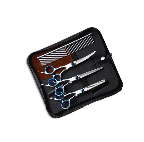 ABTOR Pet Scissors Set, 6-inch, Fine-Tooth Scissors With Comb, Silver-Blue