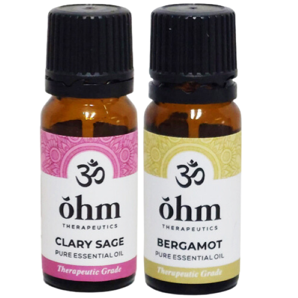 OHM Pure Essential Clary Sage 10ml + Bergamot 10ml Therapeutic Grade ...