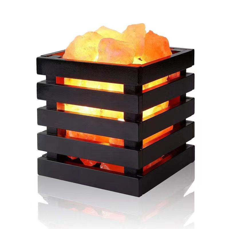 BIMIX Himalayan Salt Diffuser Lamp Wooden Frame Basket Crystal Light