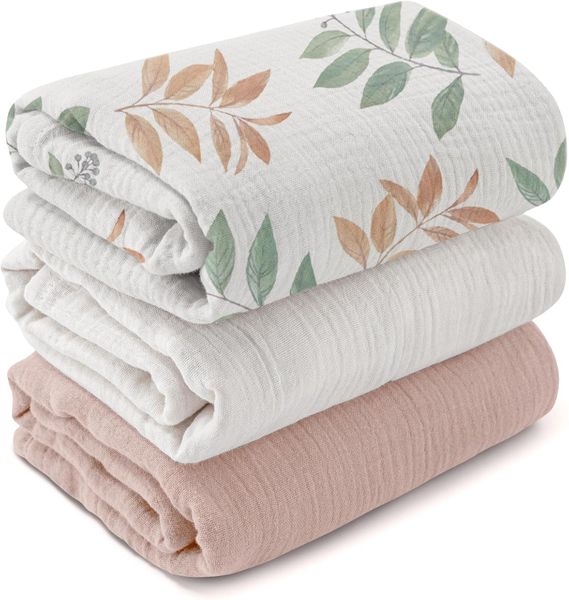 3 Pack Newborn Receiving Blanket 38x40'' Muslin Swaddle Blankets
