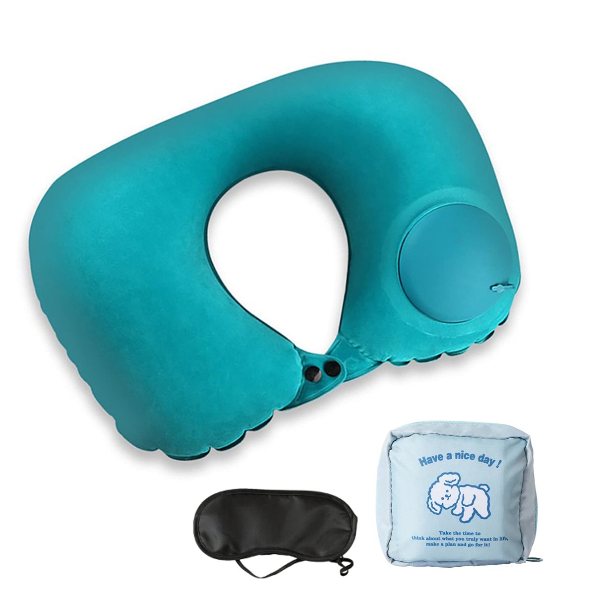 Foldable Inflatable Pillow Travel Pillow U-Shaped & Storage Bag Eyeshade