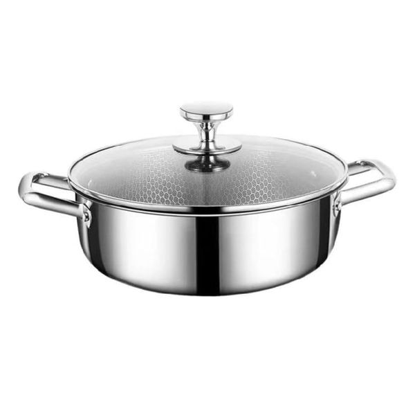 28cm Stainless Steel Honeycomb Stock Pot with Tempered Glass Lid - Silver