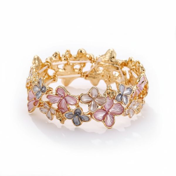 Gold Sakura Floral Bracelet for Women Adjustable Elastic Cuff