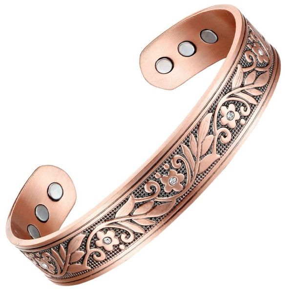 Beauty Self Healing Detox Copper Bangle Bracelet Floral