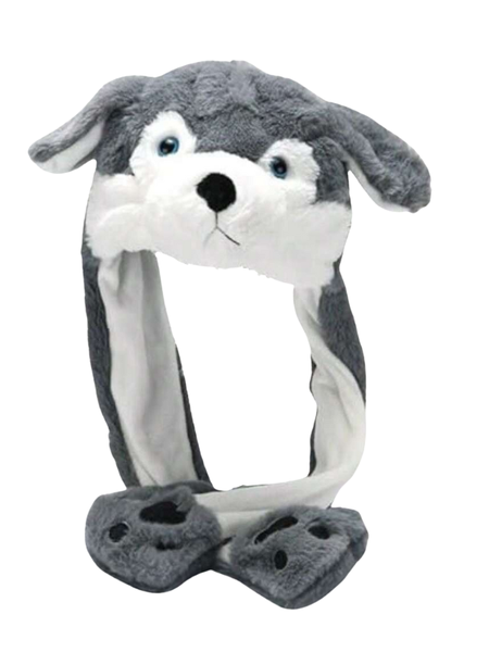 Puppy Winter Beanie Hat with Moving Ears - Silver &amp; White - SuperSoft &amp;Warm