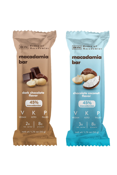 Macadamia Bar - 50g - Dark Choc &amp; Choc Coconut - Combo - 6 Pack