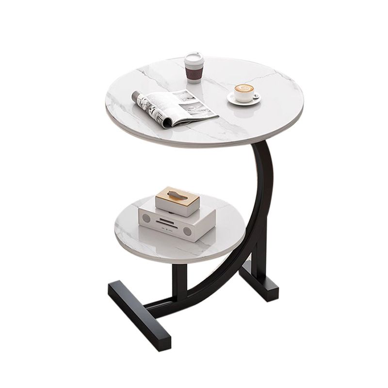 Modern Curved Design Narrow End Table with Storage Shelf - White