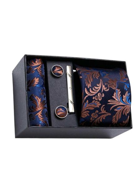 AlanKing 1 Set Tie, Pocket Square &amp; Cufflinks Gift Box Set - Bronze