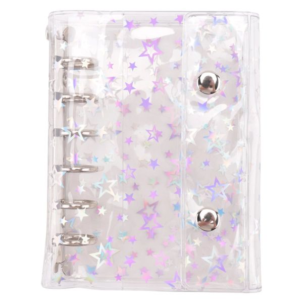 A7 Budget Binder Cover Clear PVC 6 Ring Binder Glitter Star Refillable Note
