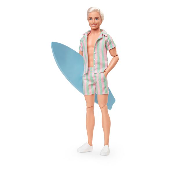 Barbie The Movie Ken Doll Wearing Pastel Striped Beach Matching Set