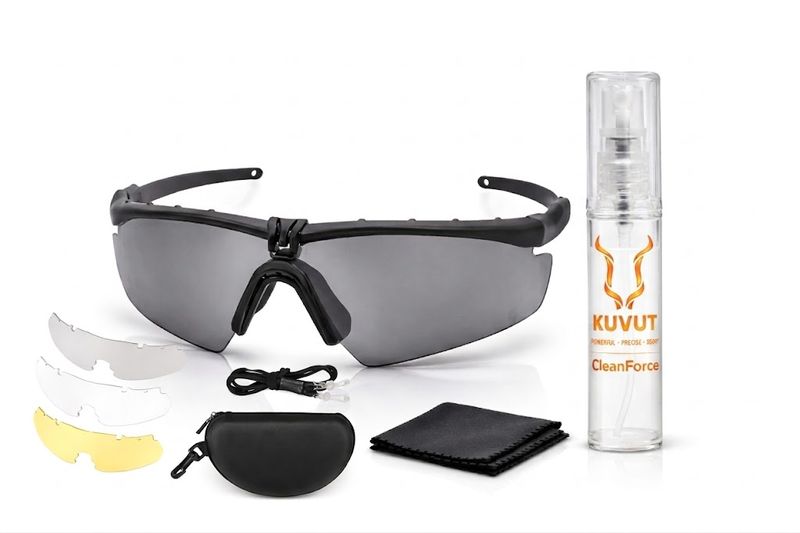 KuVut Tactical Eyewear Shooting Safety Glasses with Glass Cleaner