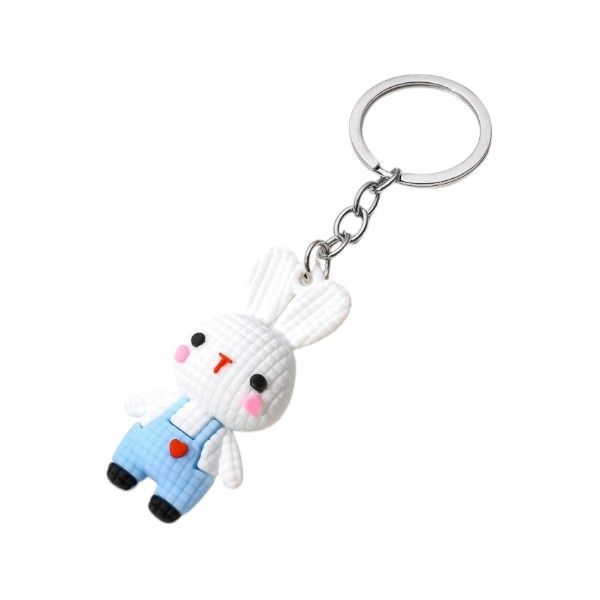1 Piece - Textured Rubber Bunny Charm With Alloy Keychain - Multicolor