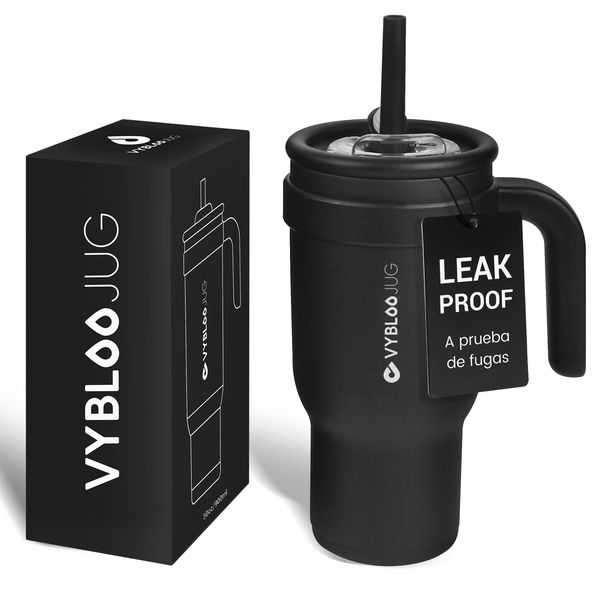 900ml Leakproof Tumbler with 2-in-1 Straw &amp; Handle Stainless Steel Mug
