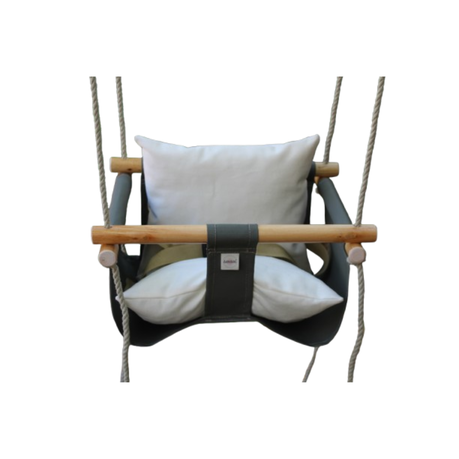 Outdoor Baby/Toddler Swing - Canvas & Wood with Cotton Covered Cushions Image
