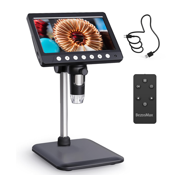 BezosMax 7" IPS HD Digital Microscope, 1200X for Coins Jewelry &amp; Plants