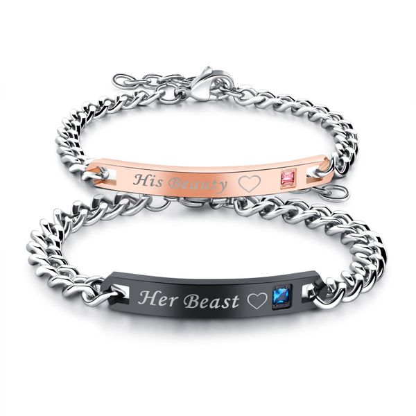 Beauty &amp; Beast Couple Bracelets - Boyfriend Girlfriend Birthday Gift