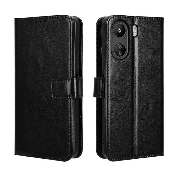 Leather Flip Cover Compatible With Redmi 13C 4G Crazy Horse Pattern Leather Cover