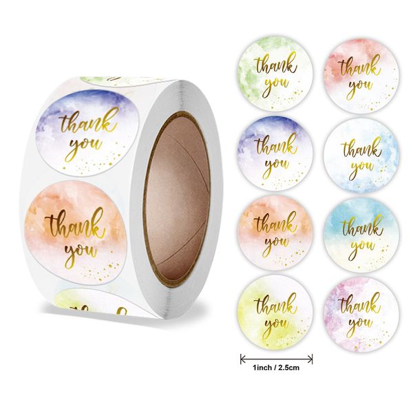 Thank You Decorative Sticker Roll- 500 stickers (Smiley Rainbow)