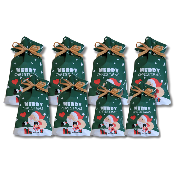 8pcs Assorted Sizes Christmas Gift Bags with Drawstring Red Merry Christmas