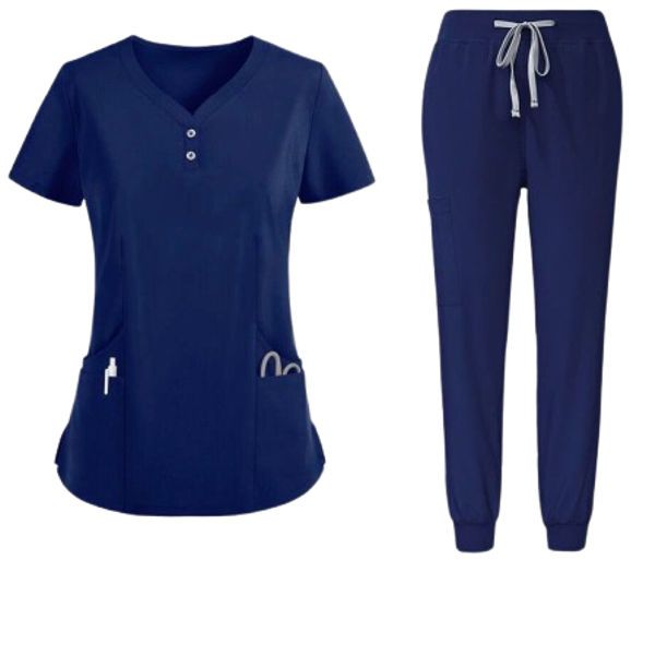 Women's Professional Nursing Uniform Set - V-Neck Scrub Top &amp; Jogger Pants
