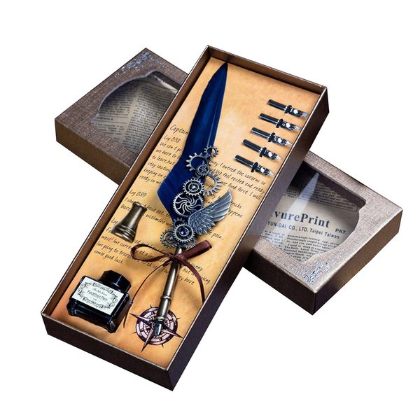Steampunk Calligraphy Pen Set Vintage Feather Dip Ink Pen